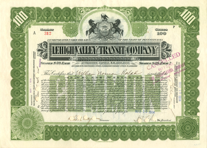 Lehigh Valley Transit Co. - Stock Certificate